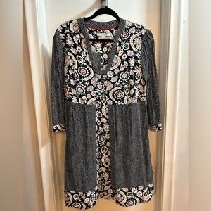 Boden Mollie Dress. Floral & Black Dot Patchwork. Black/Multi. Size 12R.